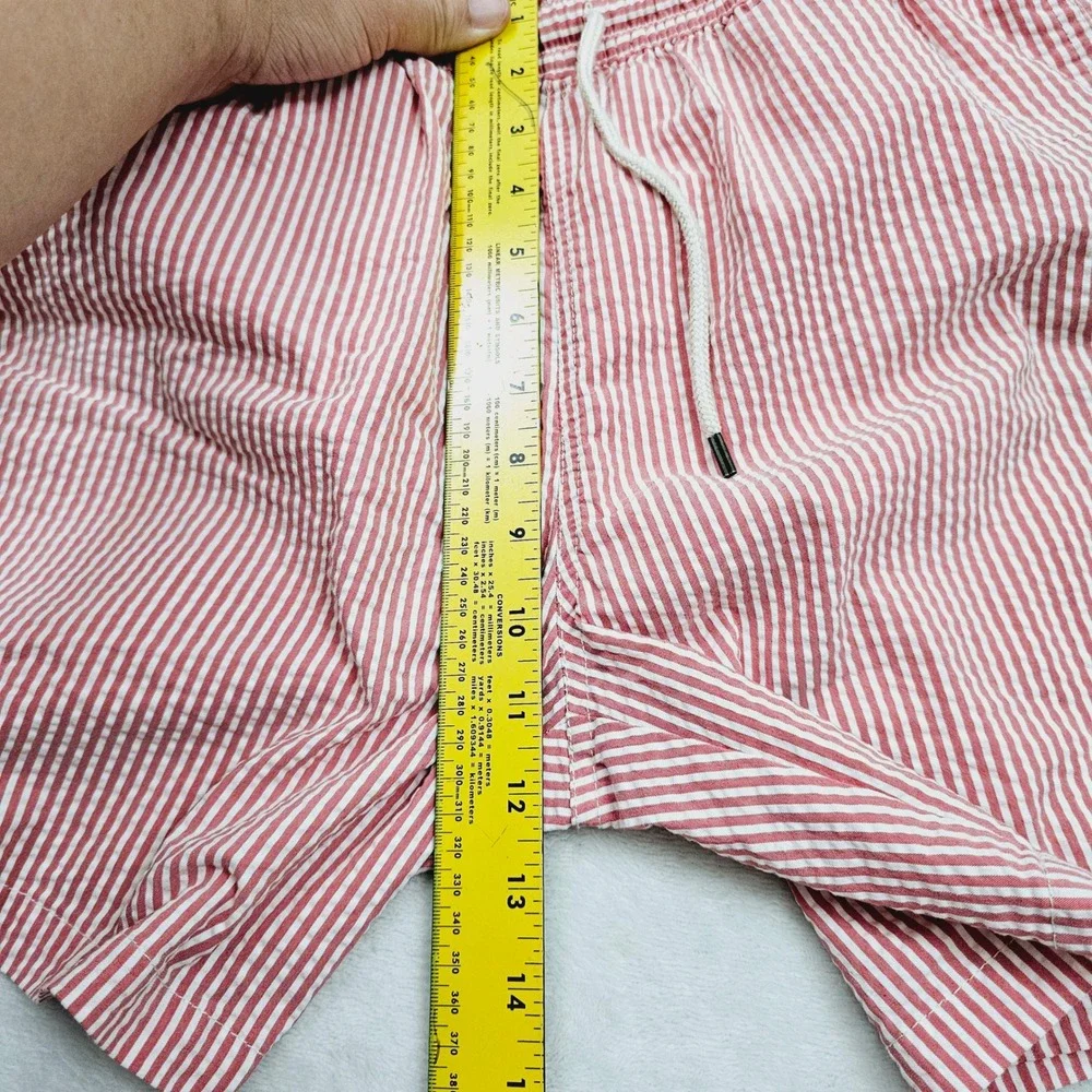 Polo Ralph Lauren Swim Trunks Mens S Red White Seersucker Striped Preppy Coastal
